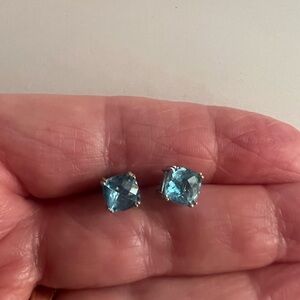 Sterling Silver Blue Topaz Cushion Cut Post Earrings